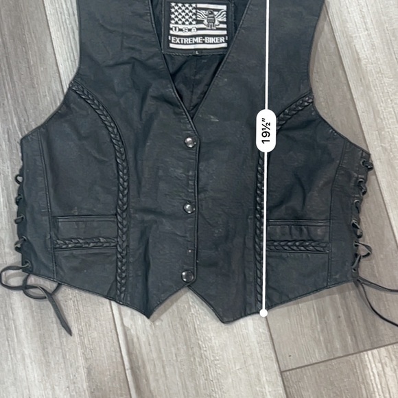 Extreme Biker USA Black Leather Motorcycle Vest LV221 Womens Large - Picture 5 of 7
